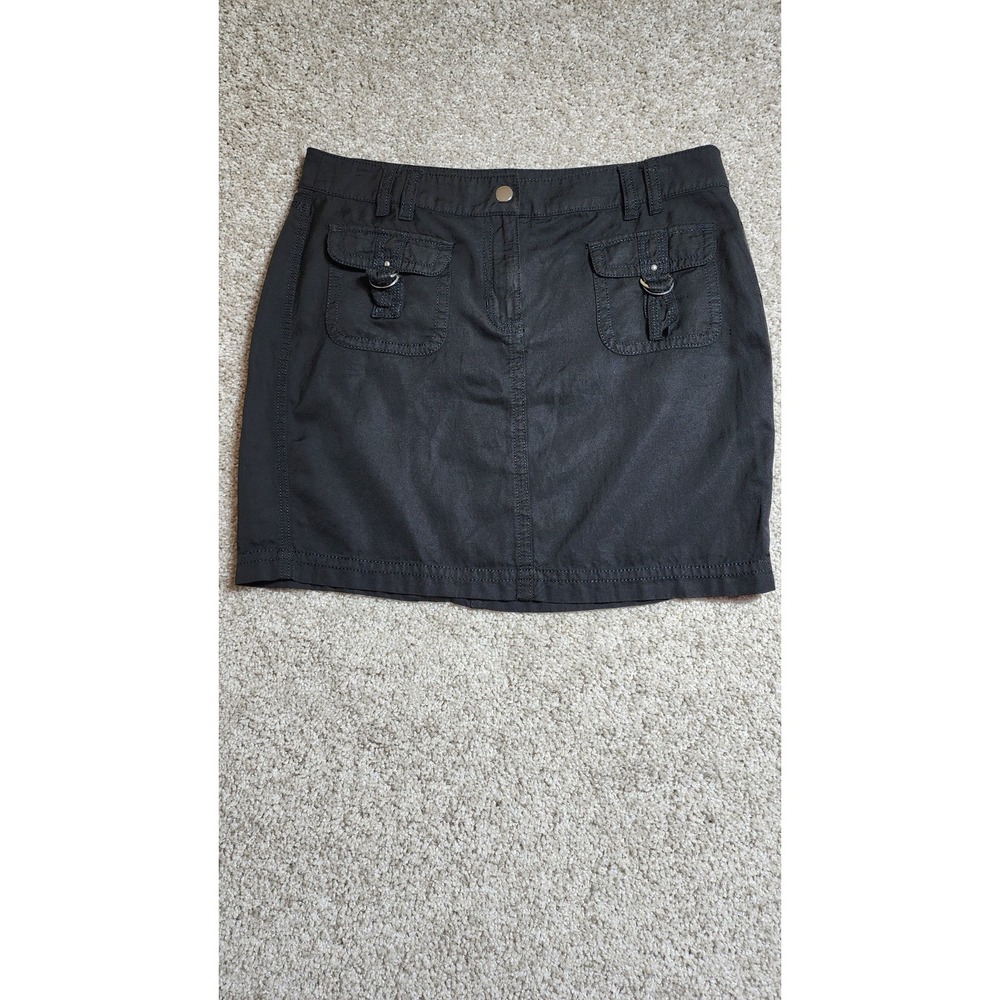 WHBM Black Cargo Mini Skirt Utility Style W/ Silver D-Ring Pockets Size 8